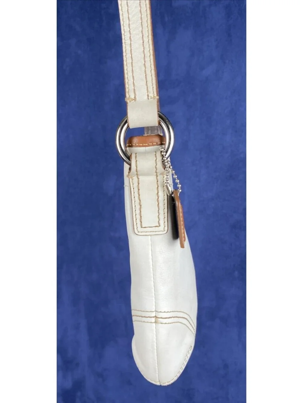 Vg Coach White Crossbody Bucket Purse Brown Trim  Boho